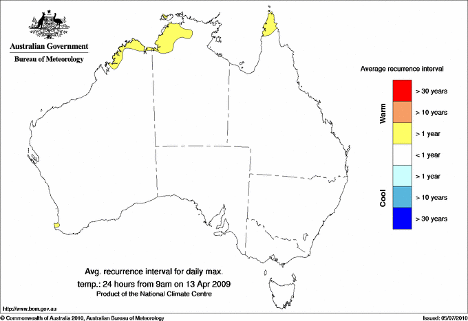 Australian daily maximum temperature average recurrence interval maps