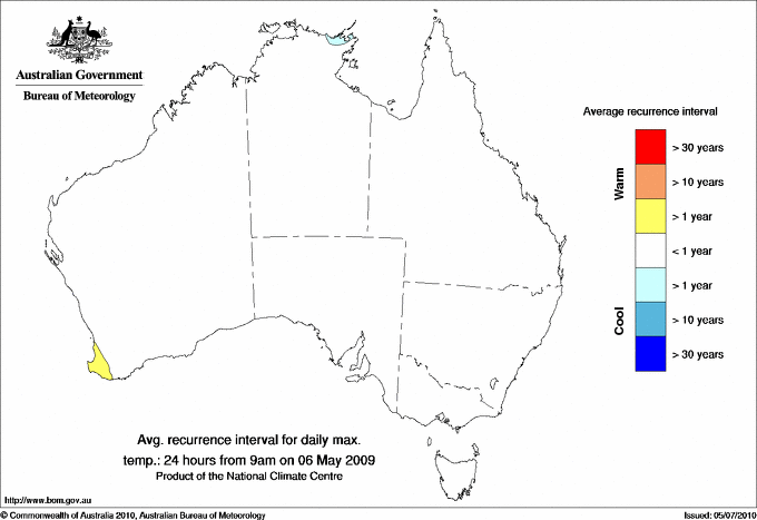 Australian daily maximum temperature average recurrence interval maps