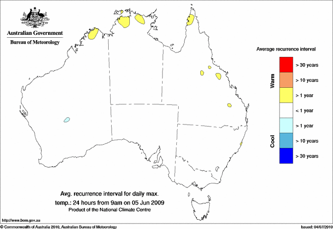 Australian daily maximum temperature average recurrence interval maps