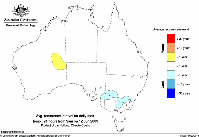 Australian daily maximum temperature average recurrence interval maps