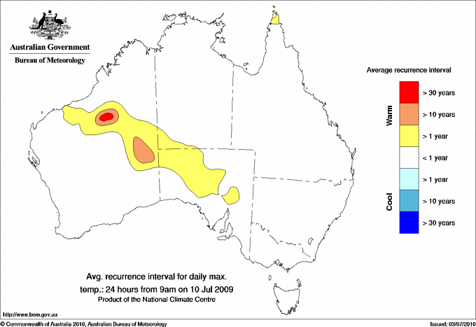 Australian daily maximum temperature average recurrence interval maps