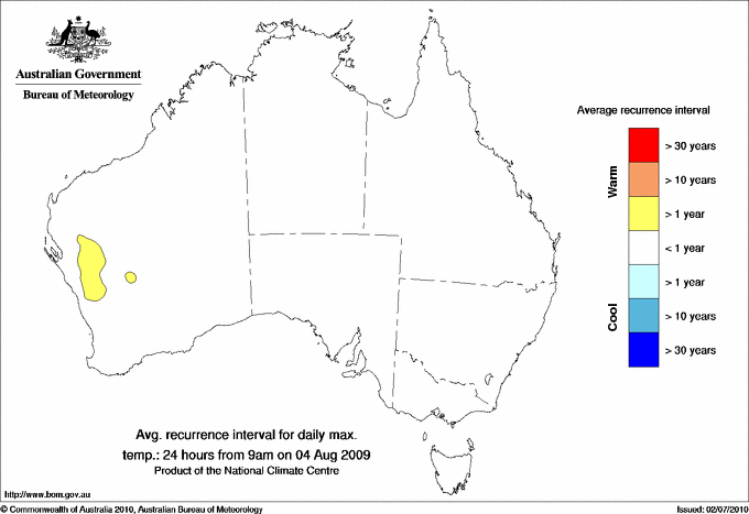 Australian daily maximum temperature average recurrence interval maps