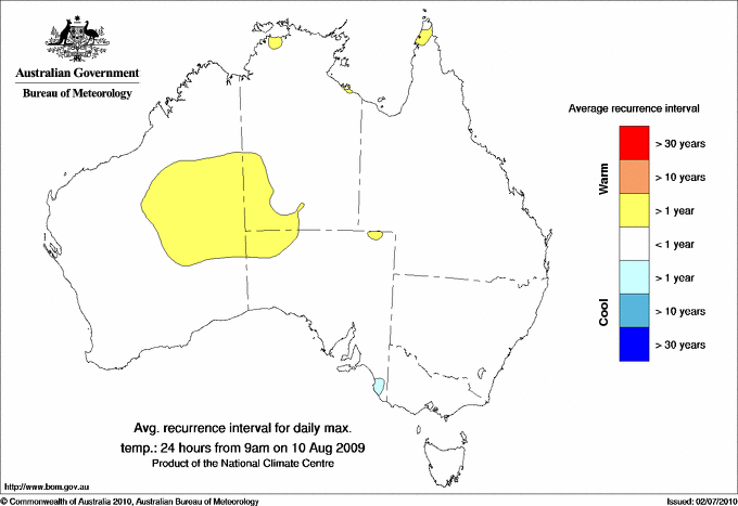 Australian daily maximum temperature average recurrence interval maps