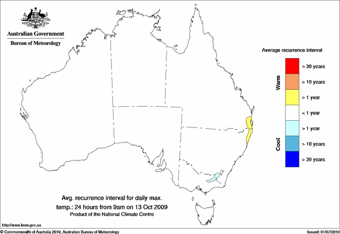 Australian daily maximum temperature average recurrence interval maps