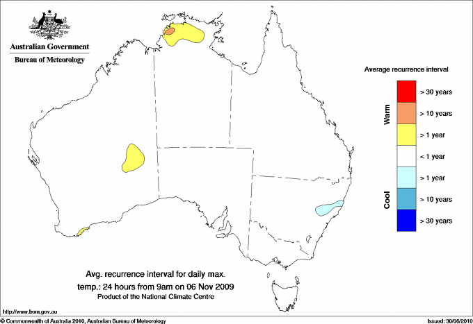 Australian daily maximum temperature average recurrence interval maps