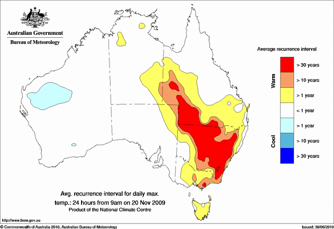 Australian daily maximum temperature average recurrence interval maps