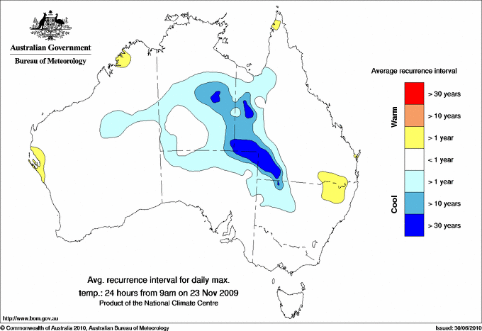 Australian daily maximum temperature average recurrence interval maps