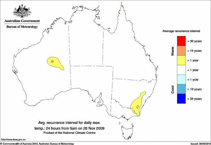Australian daily maximum temperature average recurrence interval maps