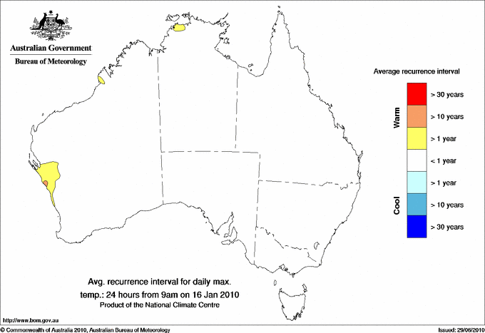 Australian daily maximum temperature average recurrence interval maps