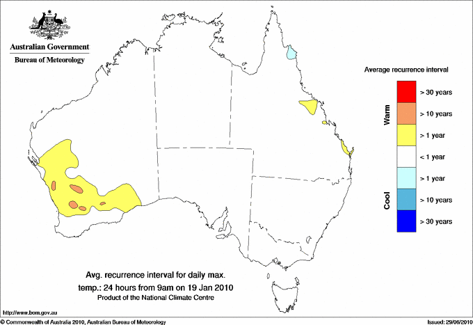 Australian daily maximum temperature average recurrence interval maps
