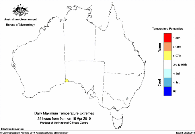Australian daily maximum temperature extreme area maps