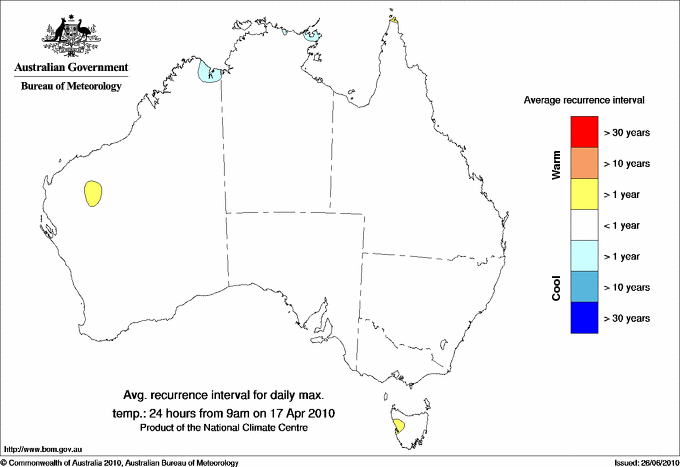 Australian daily maximum temperature average recurrence interval maps
