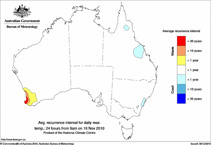 Australian daily maximum temperature average recurrence interval maps