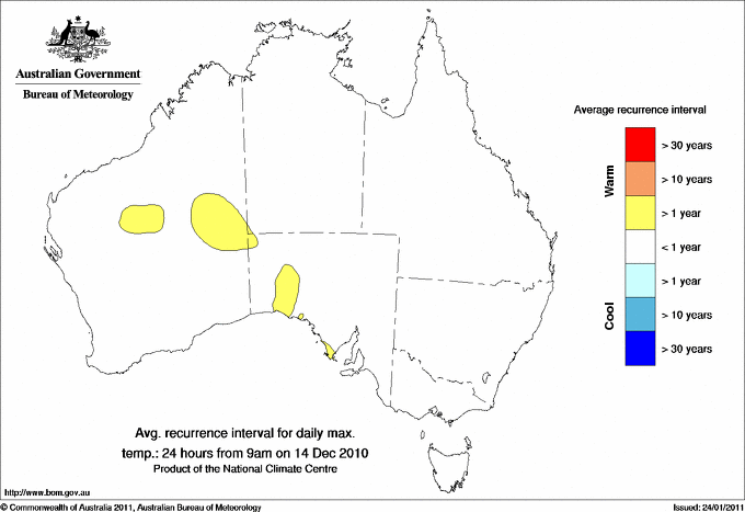 Australian daily maximum temperature average recurrence interval maps