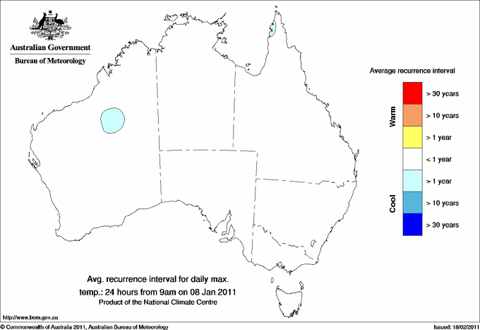 Australian daily maximum temperature average recurrence interval maps