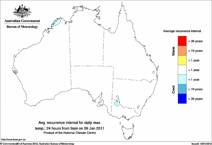 Australian daily maximum temperature average recurrence interval maps