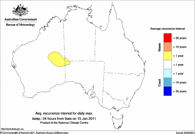 Australian daily maximum temperature average recurrence interval maps