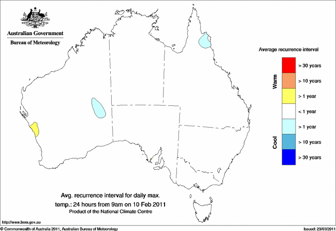 Australian daily maximum temperature average recurrence interval maps