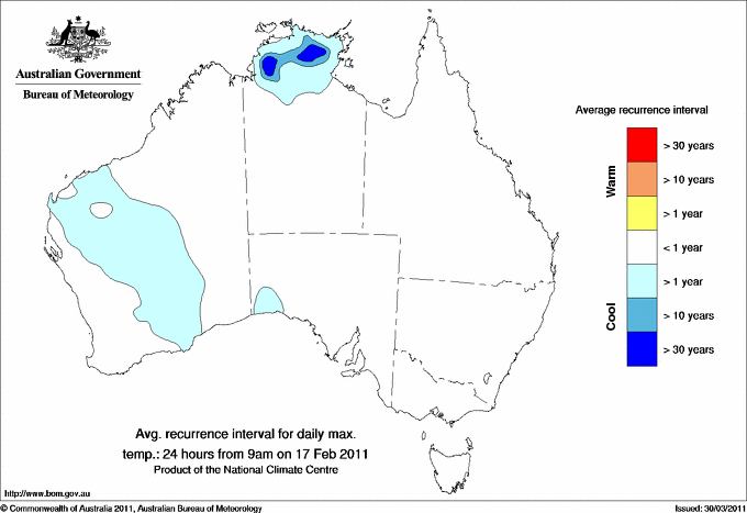 Australian daily maximum temperature average recurrence interval maps