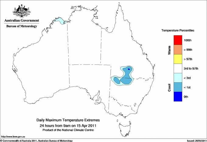 Australian daily maximum temperature extreme area maps
