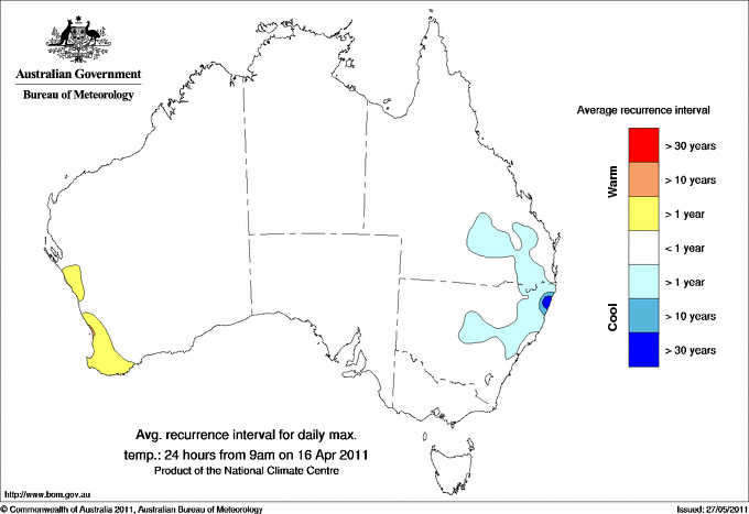Australian daily maximum temperature average recurrence interval maps