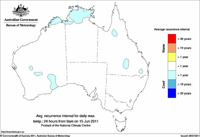 Australian daily maximum temperature average recurrence interval maps