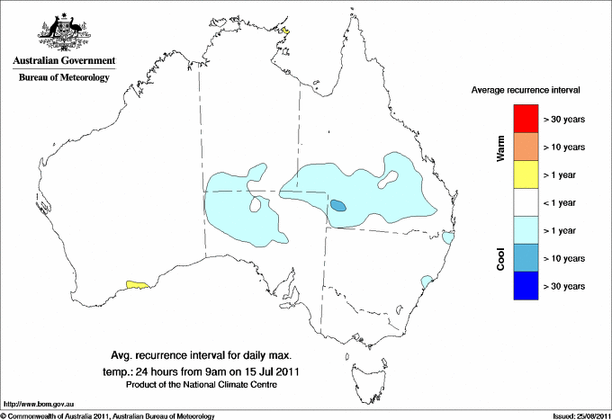 Australian daily maximum temperature average recurrence interval maps