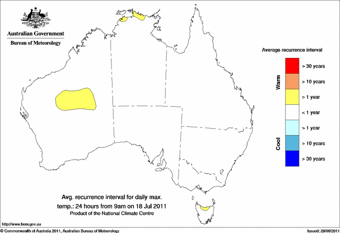 Australian daily maximum temperature average recurrence interval maps