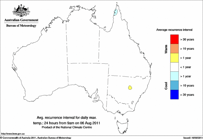 Australian daily maximum temperature average recurrence interval maps