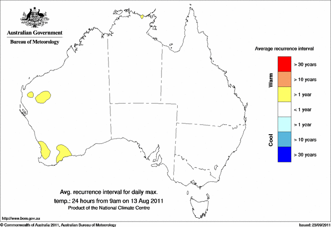 Australian daily maximum temperature average recurrence interval maps