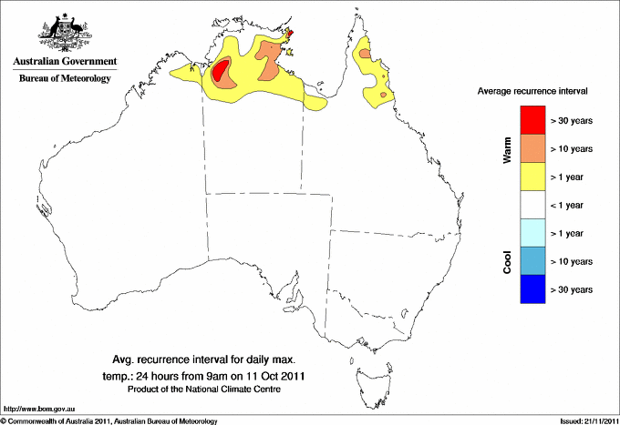 Australian daily maximum temperature average recurrence interval maps