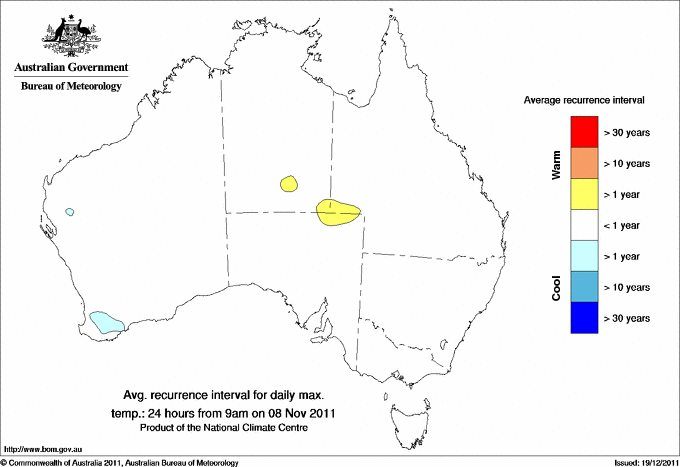Australian daily maximum temperature average recurrence interval maps