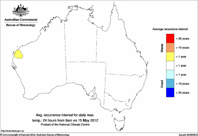 Australian daily maximum temperature average recurrence interval maps