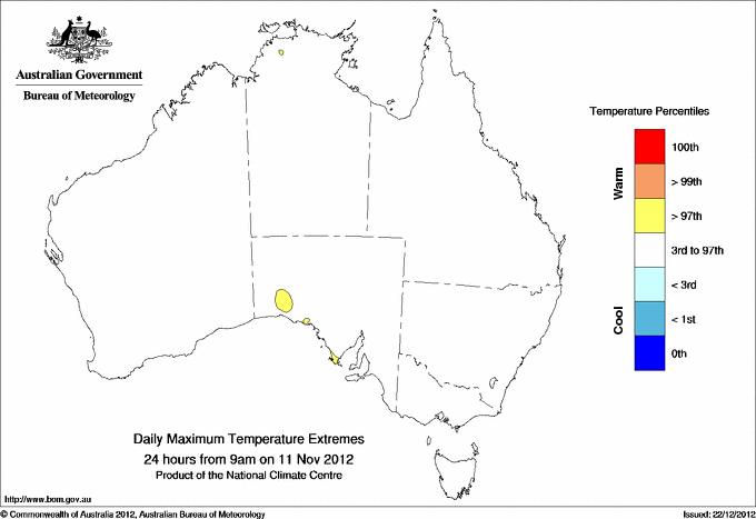 Australian daily maximum temperature extreme area maps