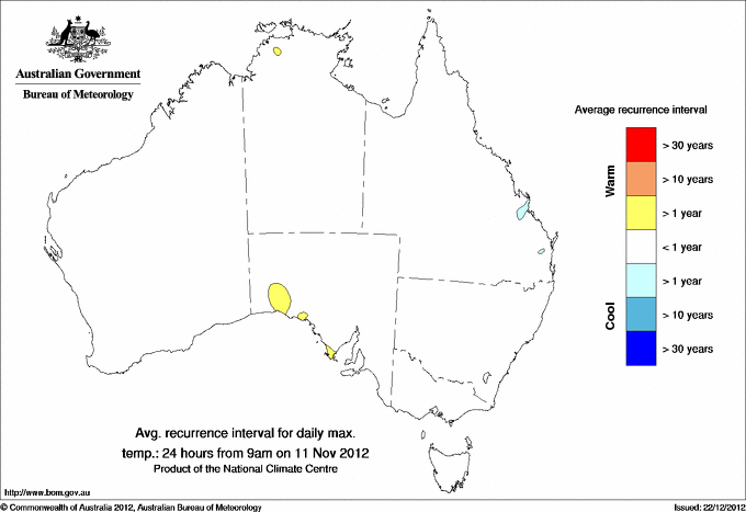 Australian daily maximum temperature average recurrence interval maps