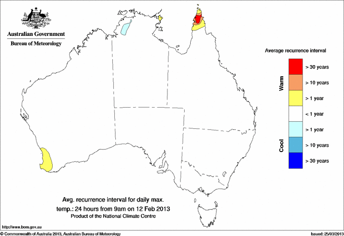 Australian daily maximum temperature average recurrence interval maps