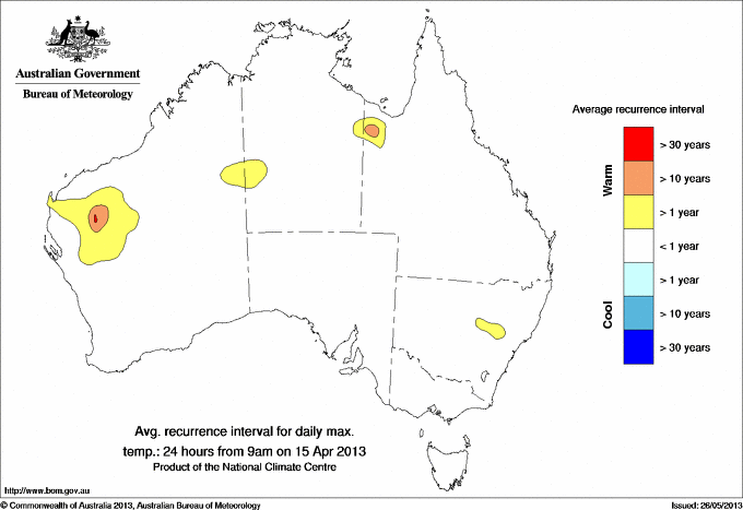 Australian daily maximum temperature average recurrence interval maps
