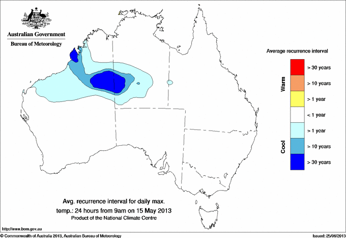Australian daily maximum temperature average recurrence interval maps