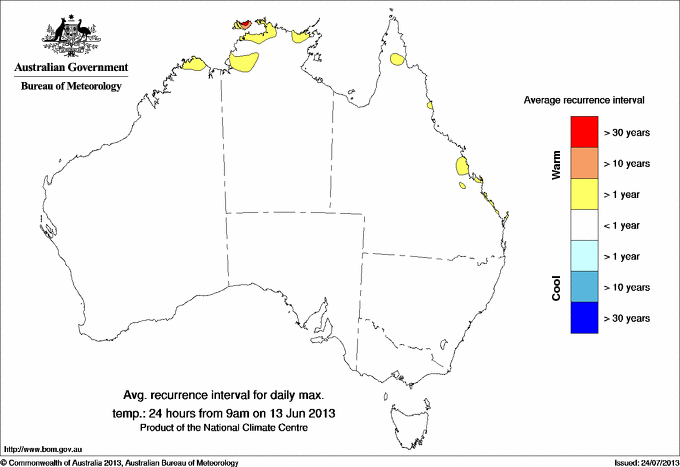 Australian daily maximum temperature average recurrence interval maps
