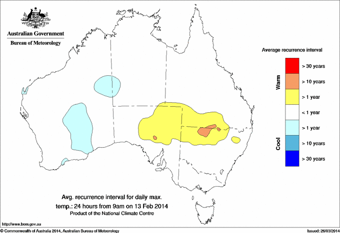Australian daily maximum temperature average recurrence interval maps