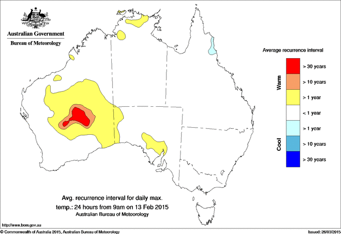 Australian daily maximum temperature average recurrence interval maps
