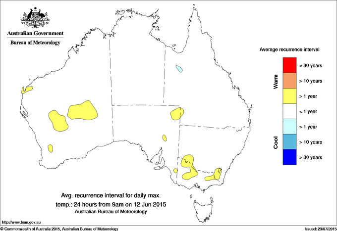 Australian daily maximum temperature average recurrence interval maps