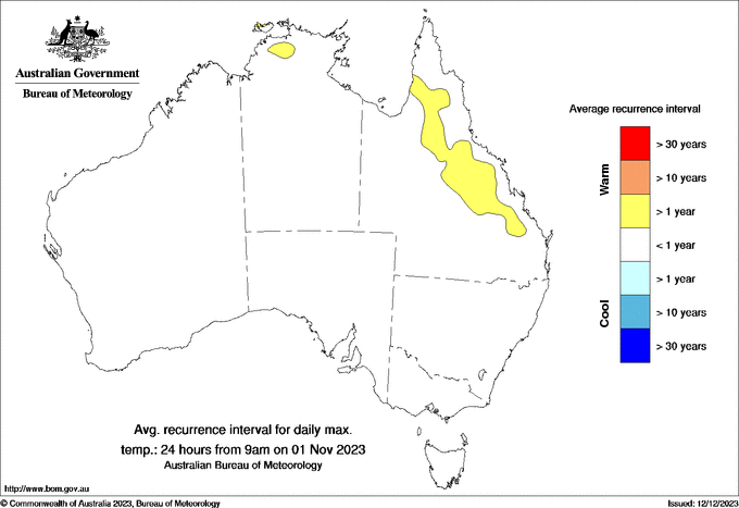 Australian daily maximum temperature average recurrence interval maps