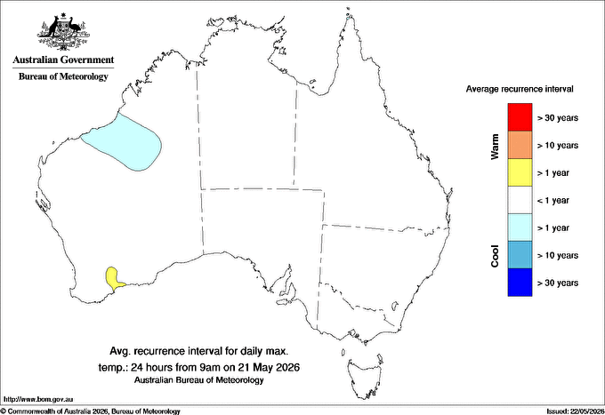 Australian daily maximum temperature average recurrence interval maps