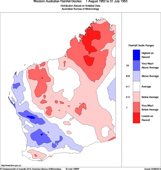 Twelve-monthly rainfall deciles for Western Australia