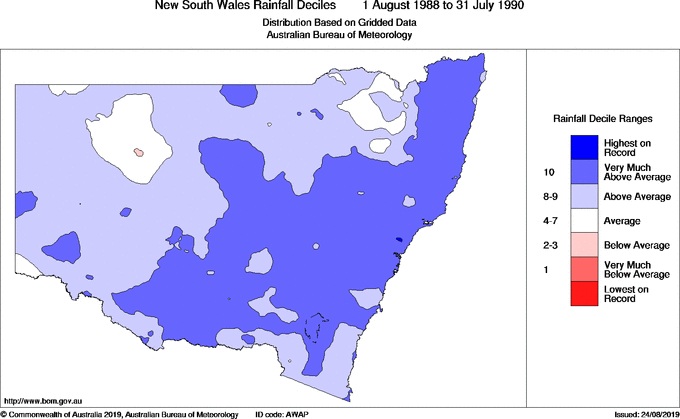 Twenty-four-monthly rainfall deciles for New South Wales/ACT