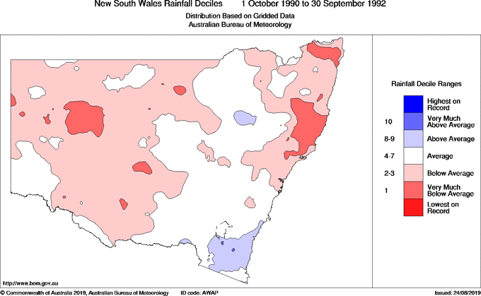 Twenty-four-monthly rainfall deciles for New South Wales/ACT