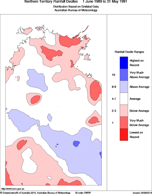 Twenty-four-monthly rainfall deciles for Northern Territory