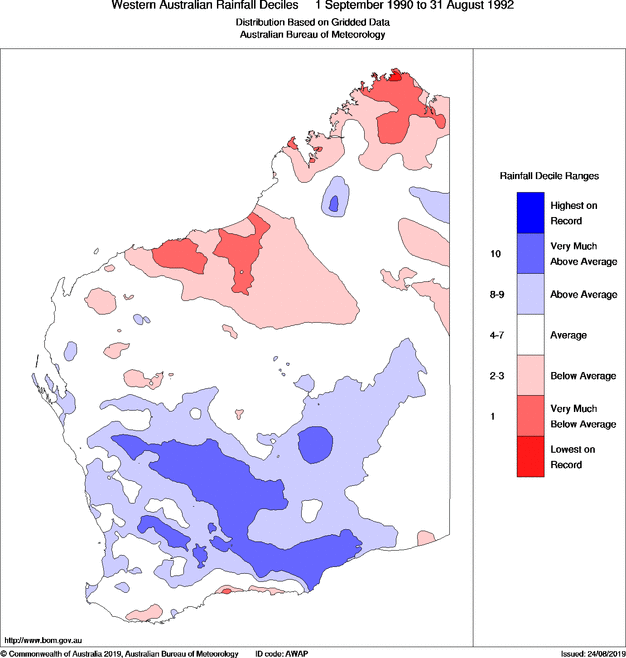 Twenty-four-monthly rainfall deciles for Western Australia
