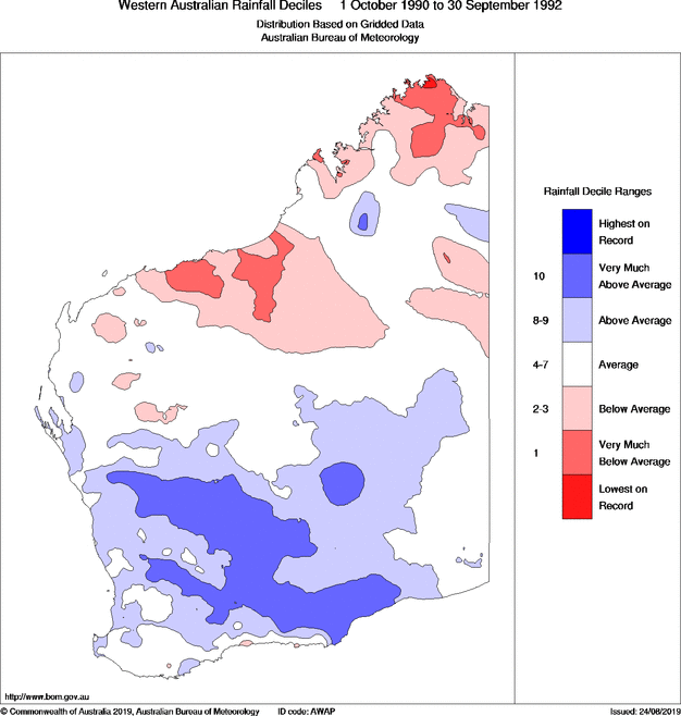 Twenty-four-monthly rainfall deciles for Western Australia